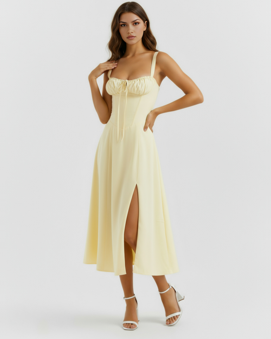 Aurora | Lace-Up Corset Side Split Midi Dress 3
