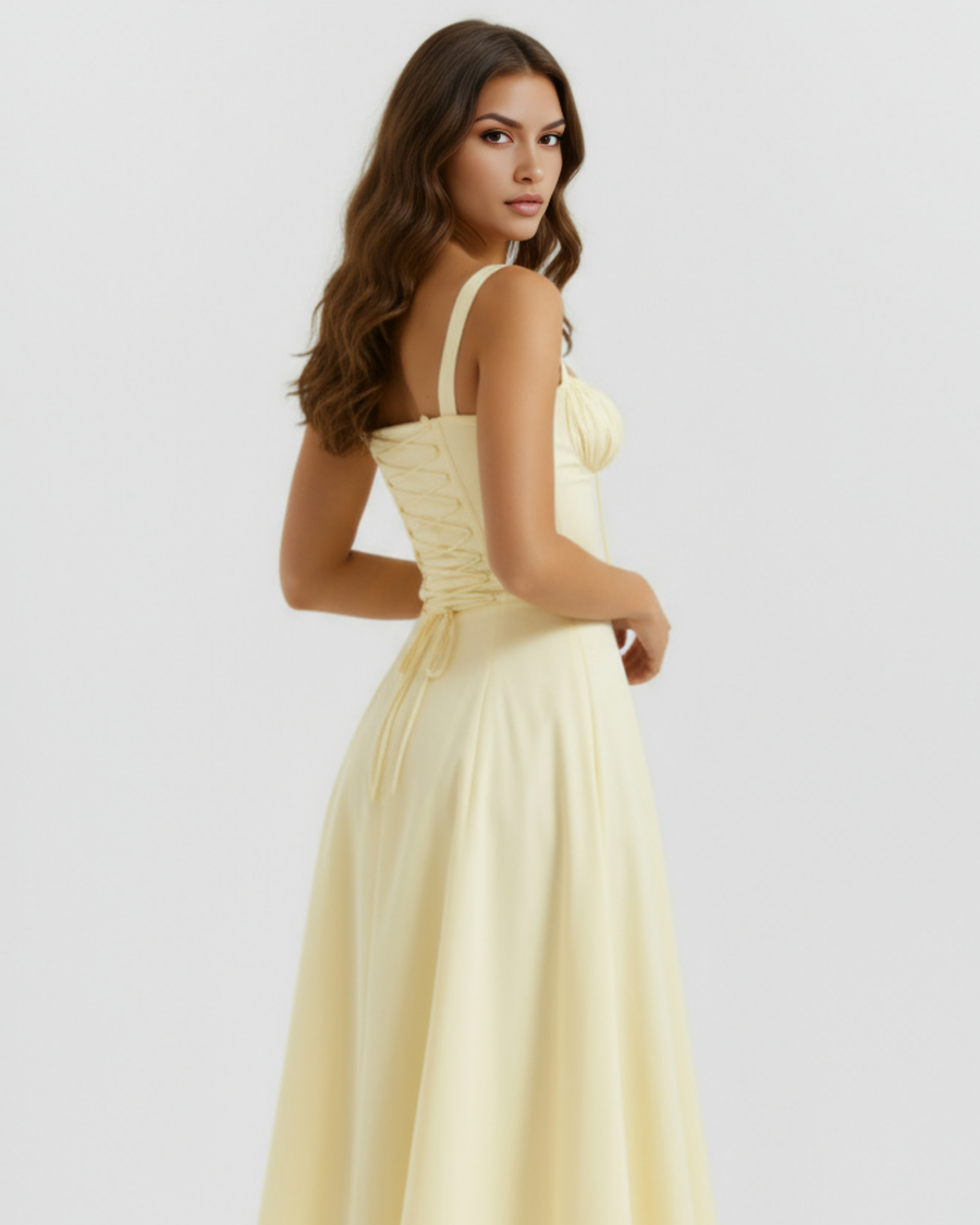 Aurora | Lace-Up Corset Side Split Midi Dress 6