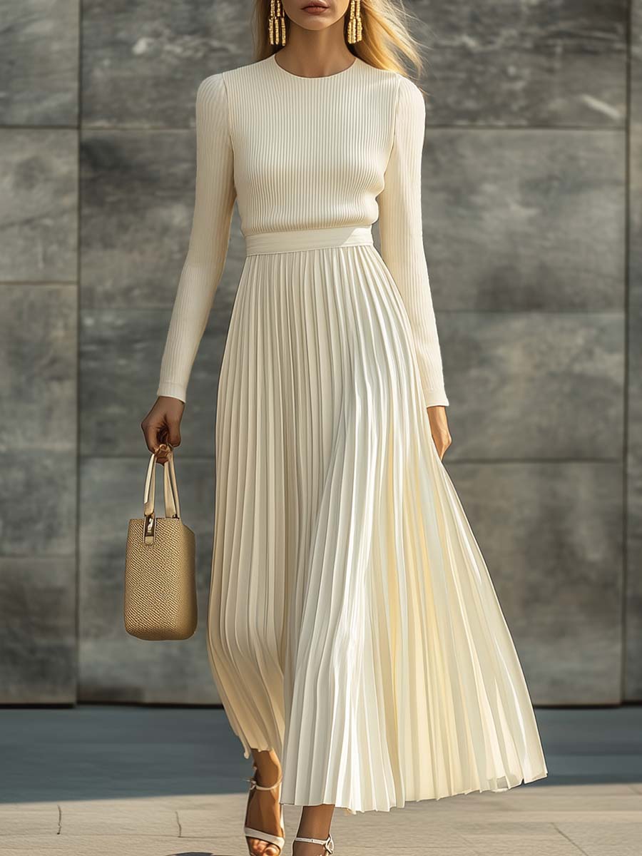 Aurora | Pleated Ribbed Bodice Midi Dress 0