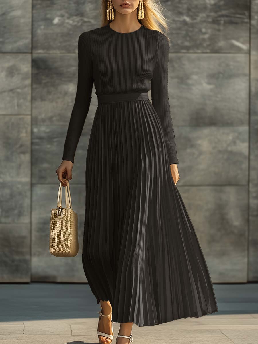 Aurora | Pleated Ribbed Bodice Midi Dress 2
