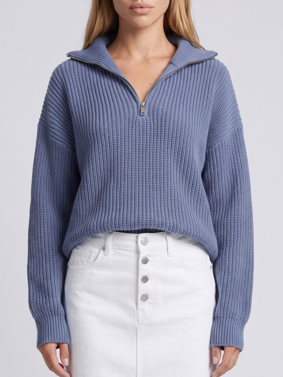 Bella | Half-Zip Ribbed Knit Sweater with Funnel Collar, Cozy Winter Pullover 7