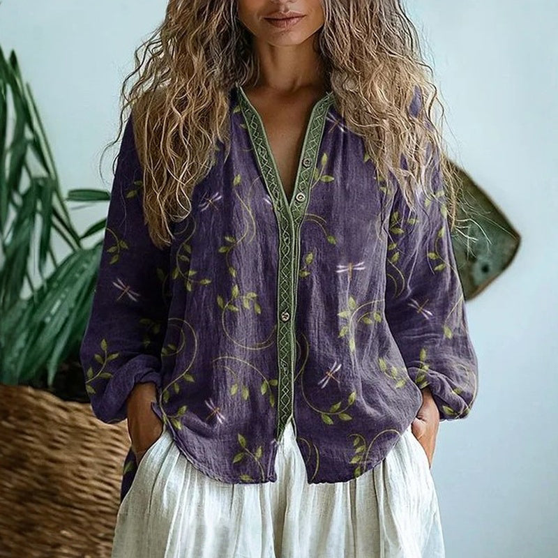 Brianna | Vintage Leaf Print Shirt 0