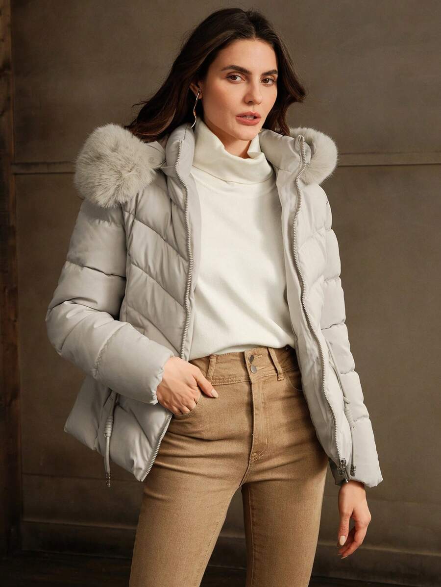 Camelia | Hooded Quilted Puffer Jacket Zip Front Padded Winter Coat 8