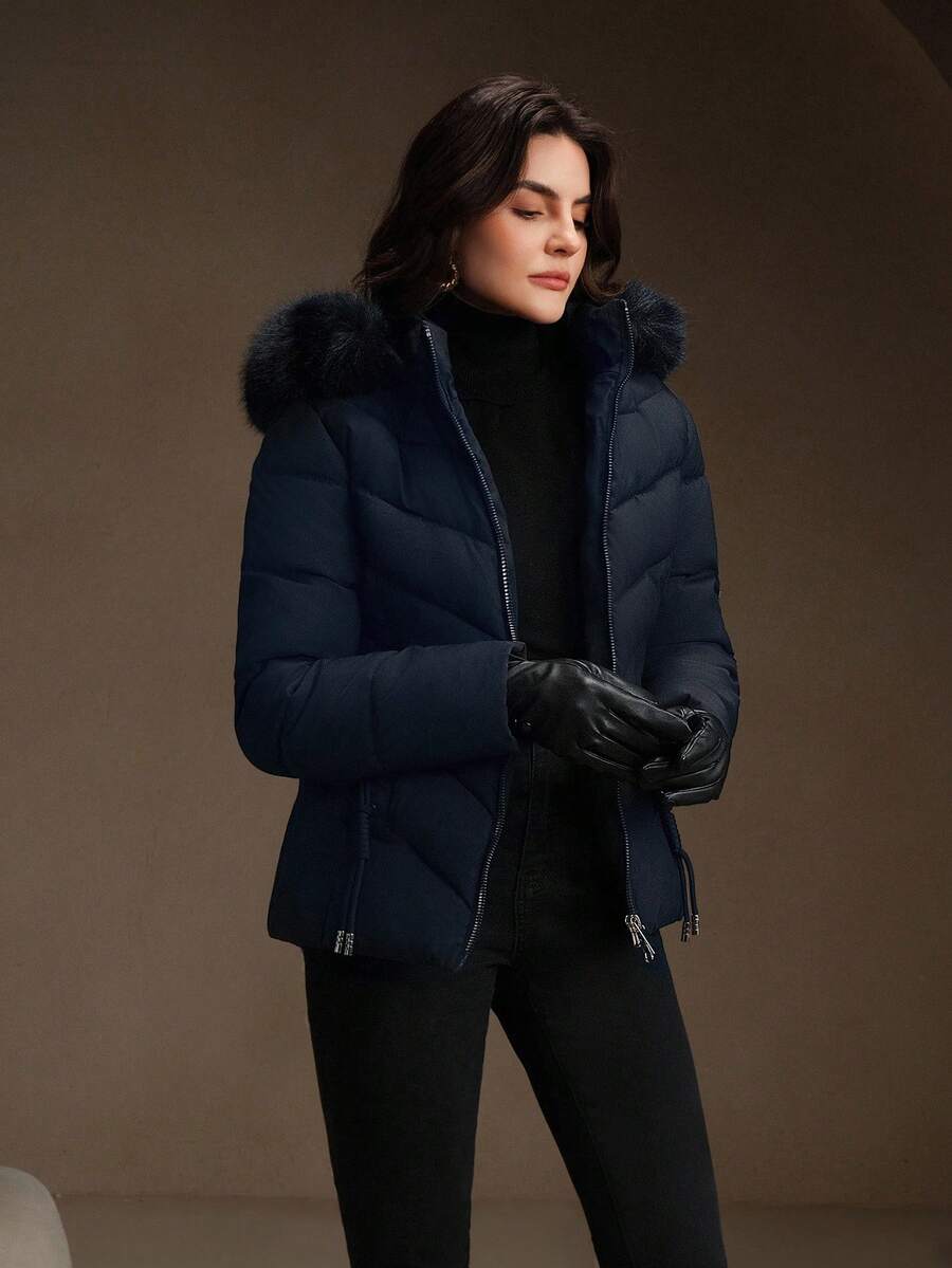 Camelia | Hooded Quilted Puffer Jacket Zip Front Padded Winter Coat 9