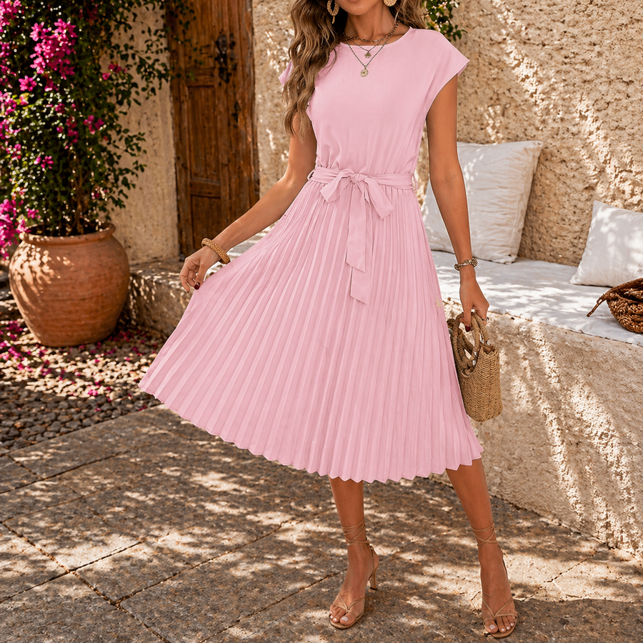 Camilla | Pleated Waist Tie Midi Dress 4