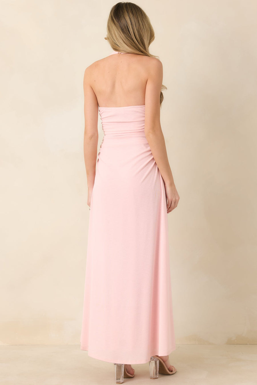 Camille | Halter Ruched Keyhole Midi Dress 5