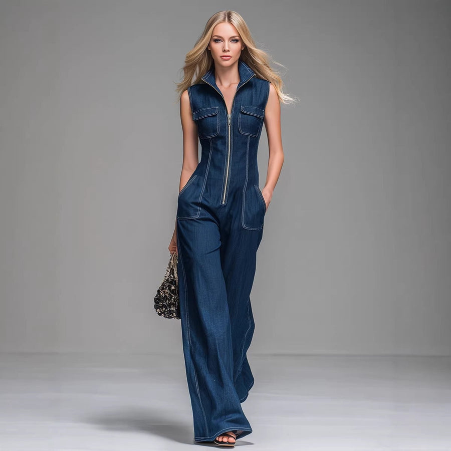 Cara | Wide-Leg Denim Sleeveless Jumpsuit 4