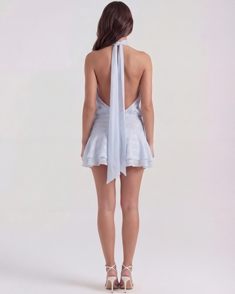Chiara | Halter Chiffon Asymmetric Mini Dress 7