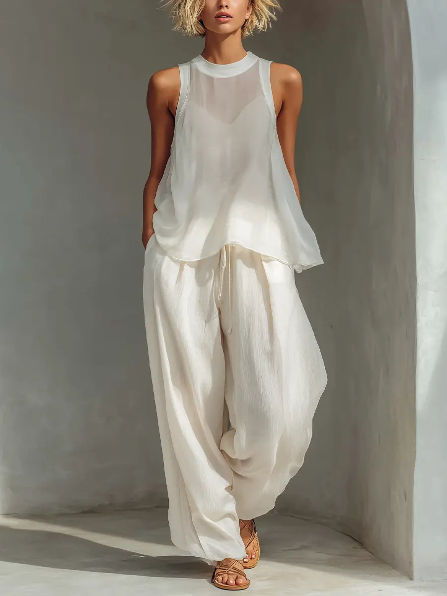 Chloe | Chiffon Top Wide-Leg Pants Set 0
