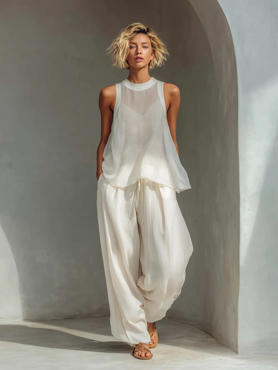 Chloe | Chiffon Top Wide-Leg Pants Set 1