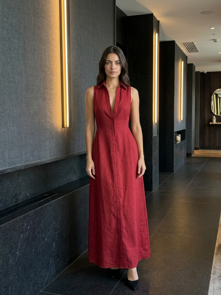 Claudette | Linen Maxi Shirt Dress 2