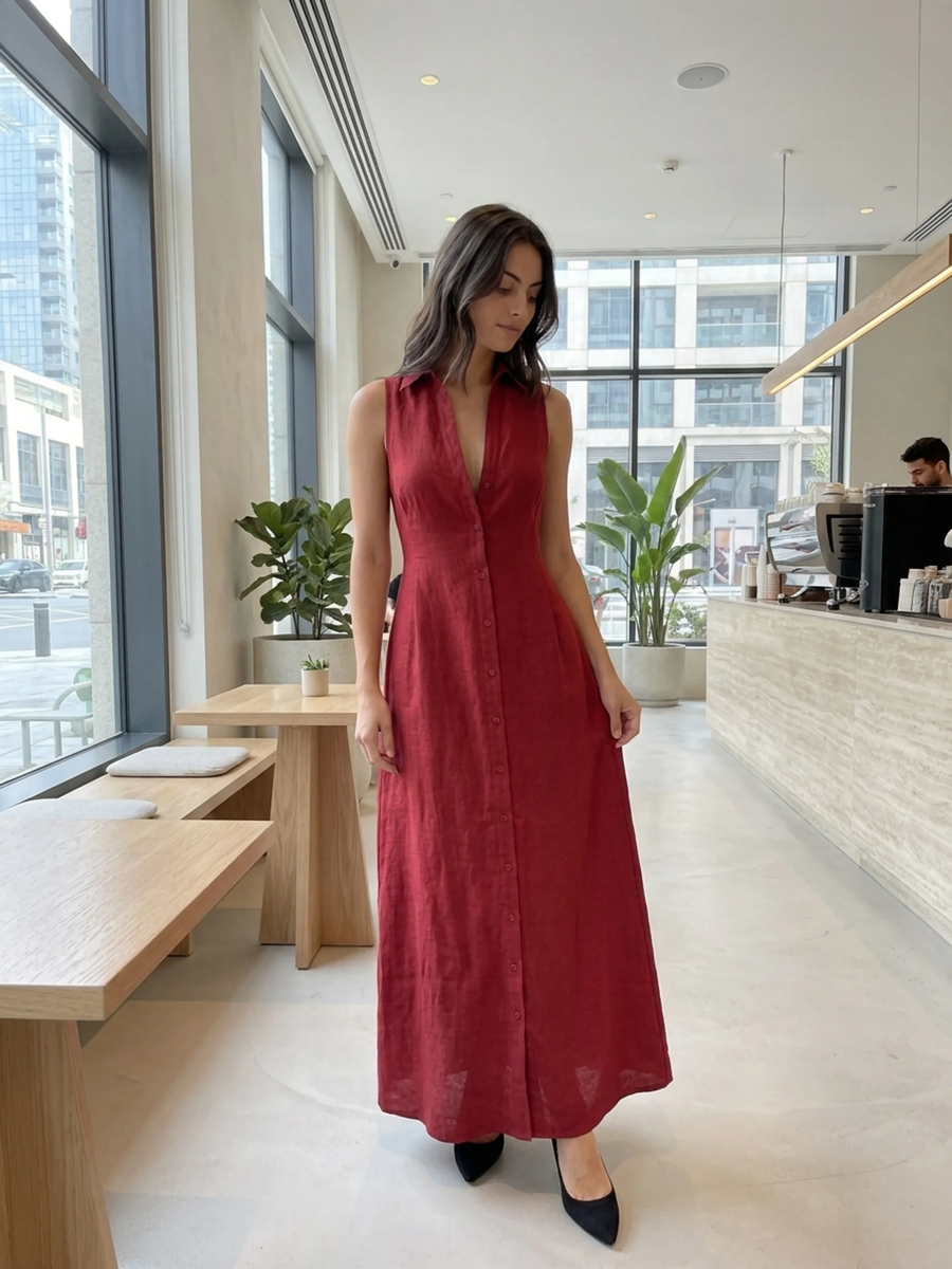 Claudette | Linen Maxi Shirt Dress 3