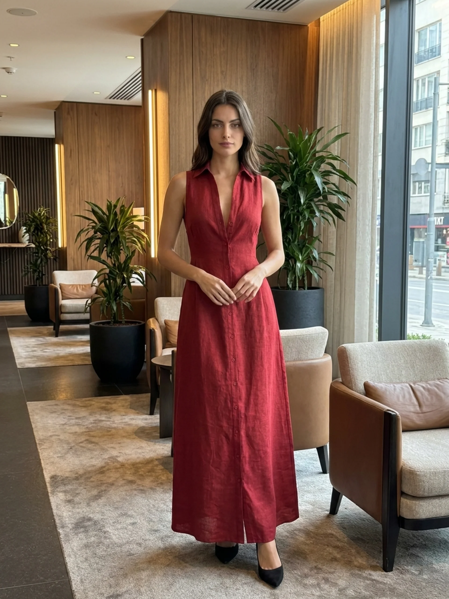 Claudette | Linen Maxi Shirt Dress 4