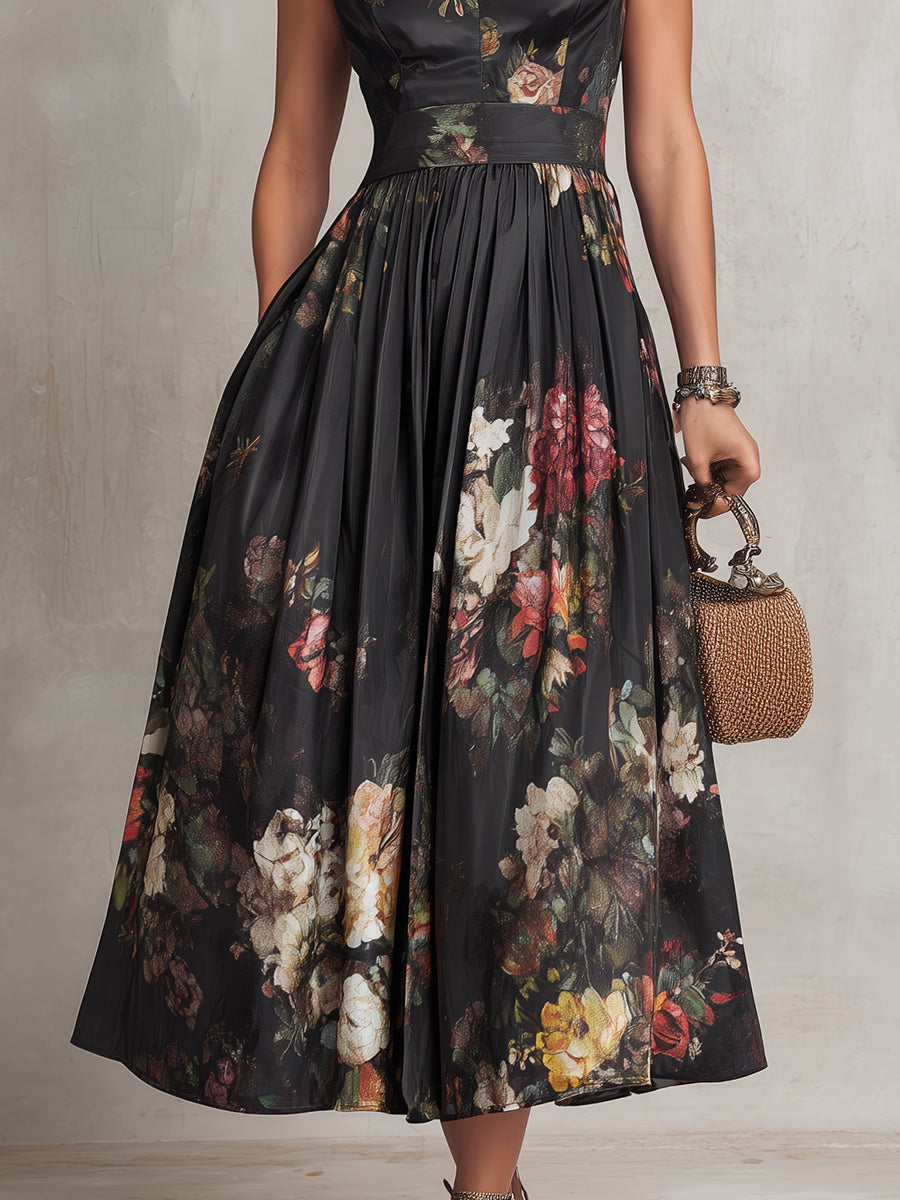 Cosette | Floral Satin Pleated Midi Dress 4