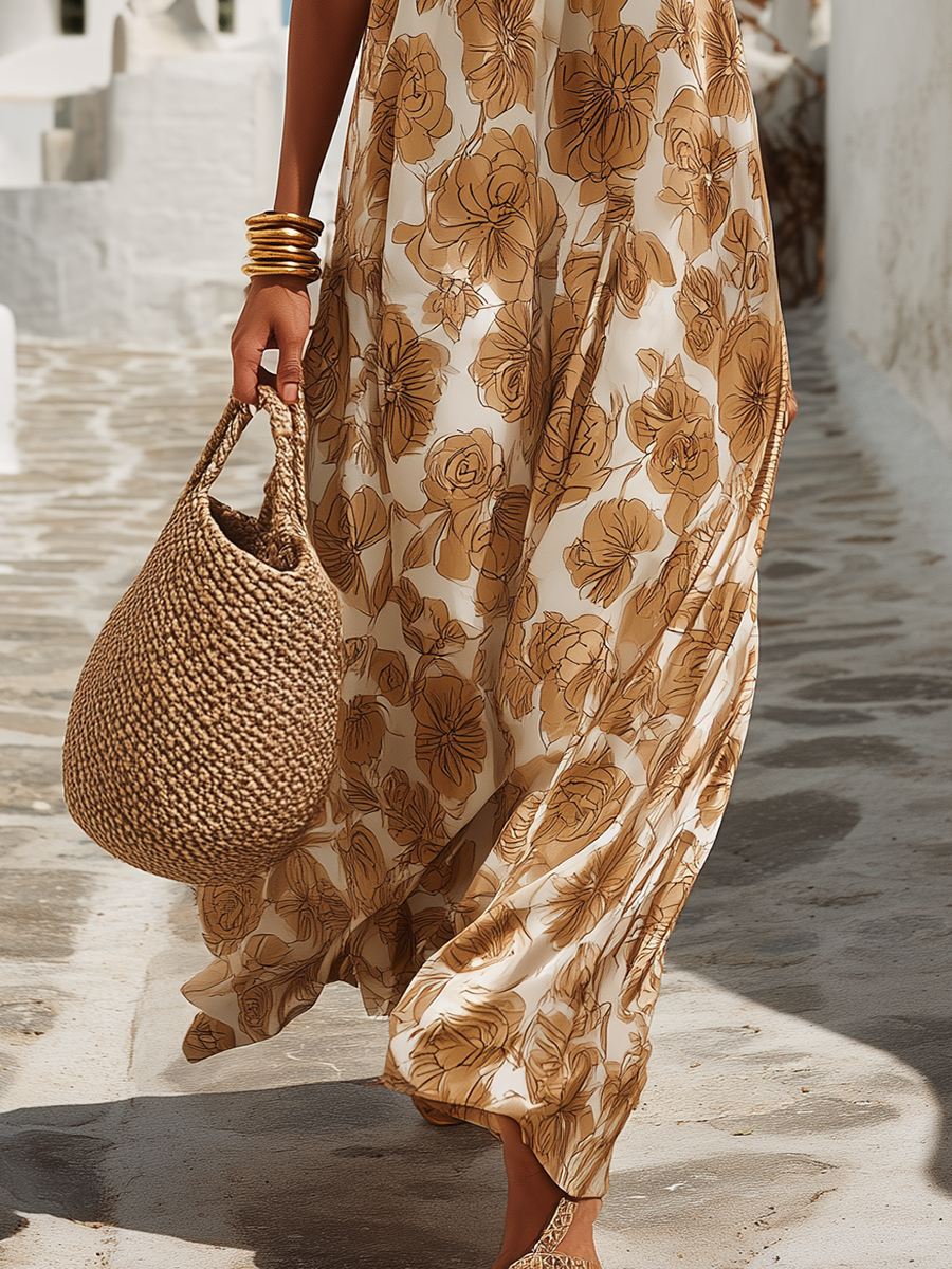 Cosette | Floral Satin Sleeveless Maxi Dress 5