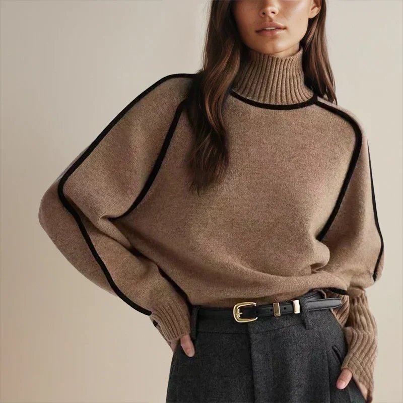 Emily | Cozy Oversized Colorblock Turtleneck Sweater 0