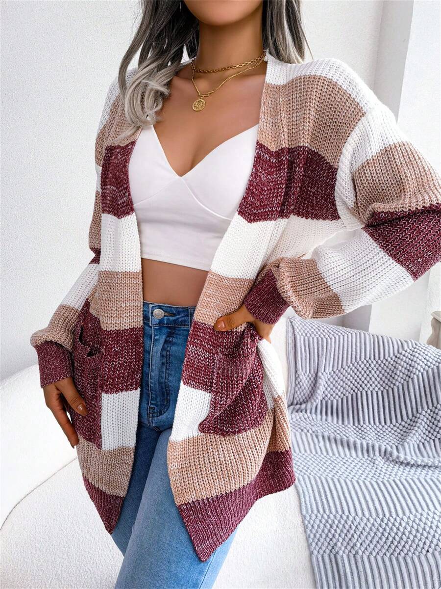 Emmy | Color Block Striped Open-Front Cardigan Cozy Fall Knit 6