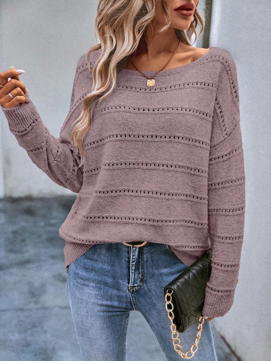Fatima | Pointelle Knit Boat Neck Drop Shoulder Pullover 3