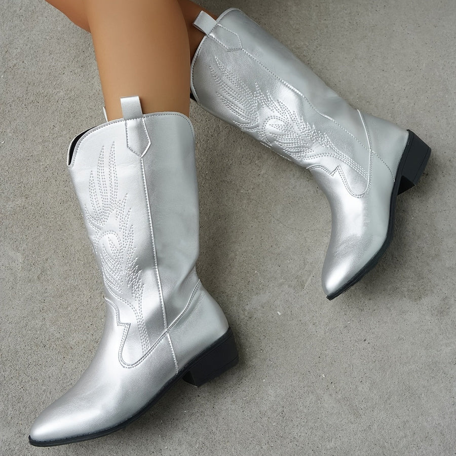 Pearlescent Metallic Wing Stitch Western Boots