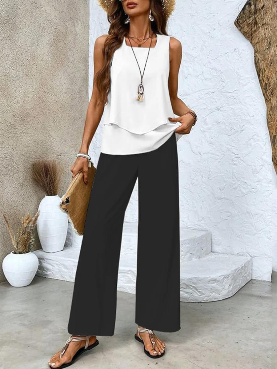 Lily | Chic Leaf Print Two Piece Pants Set 1