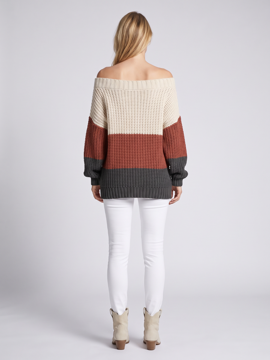 Mia | Cozy Off-Shoulder Striped Knit Sweater 1