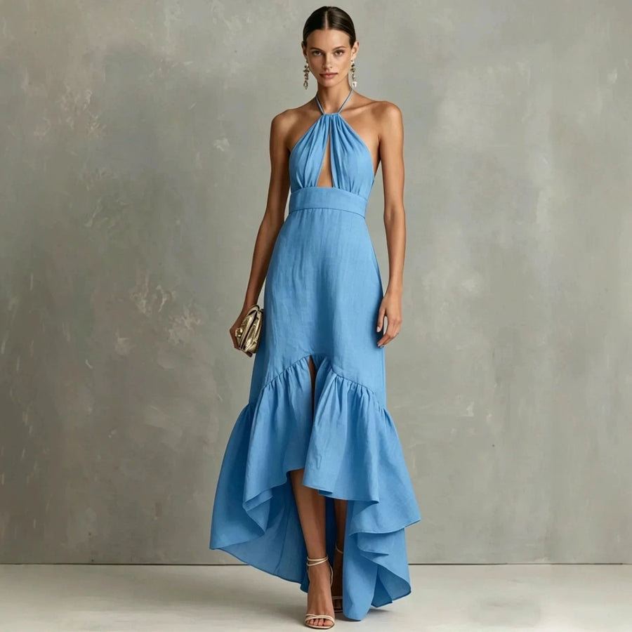Mia | Elegant Black Halter Neck Maxi Dress for Women 2