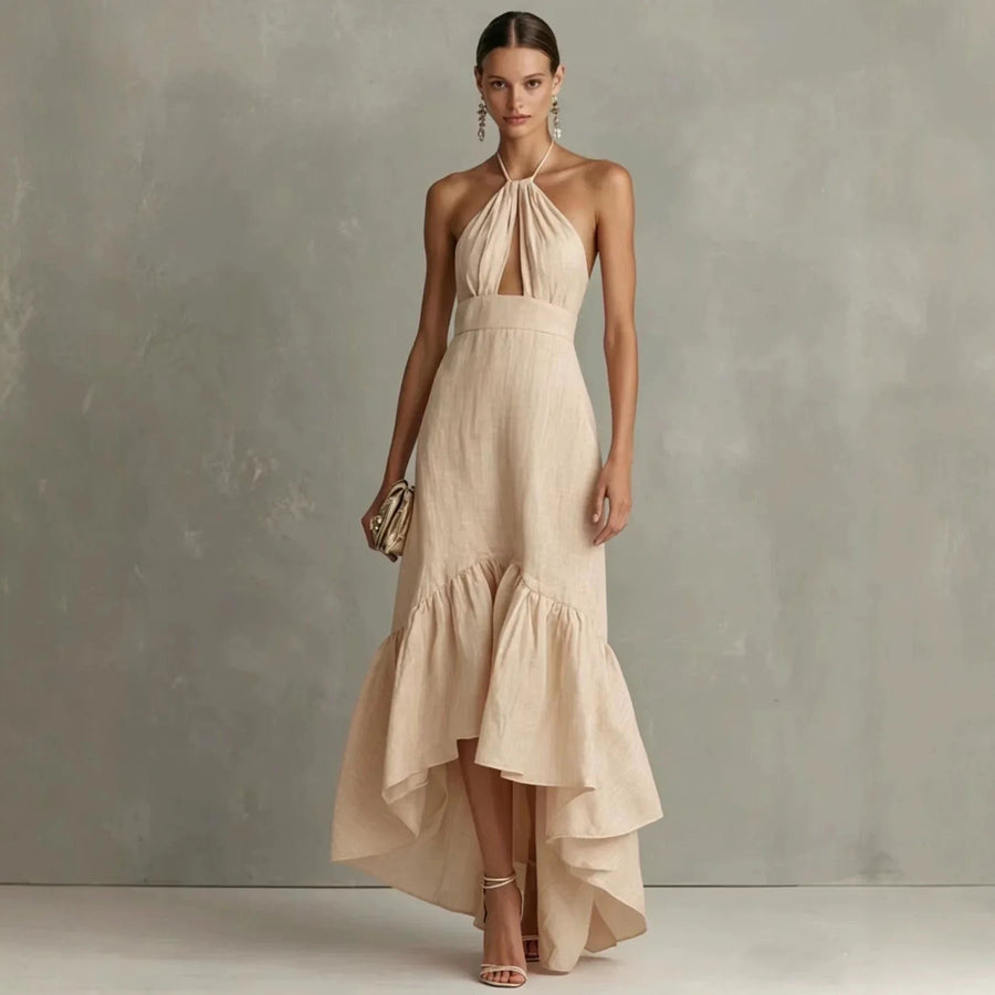 Mia | Elegant Black Halter Neck Maxi Dress for Women 3