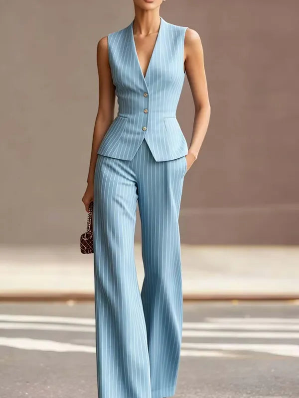 Mia | Elegant Sky Blue Pinstripe Women's Suit Set 0
