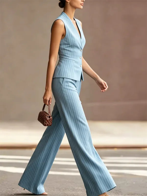Mia | Elegant Sky Blue Pinstripe Women's Suit Set 1