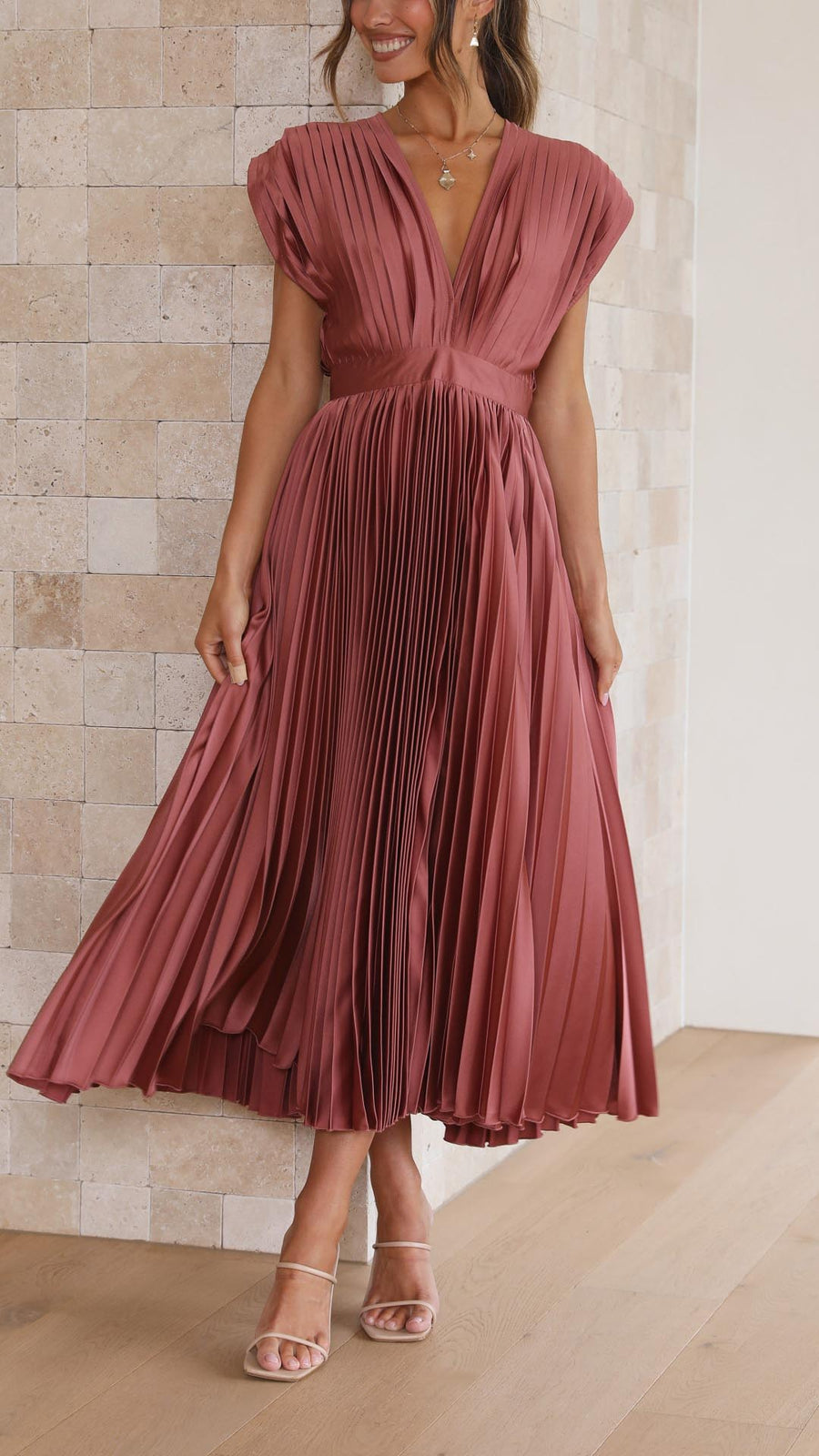 Mia | Elegant Tie Front Pleated Midi Dress 0