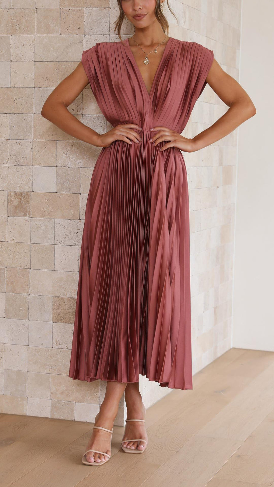 Mia | Elegant Tie Front Pleated Midi Dress 1