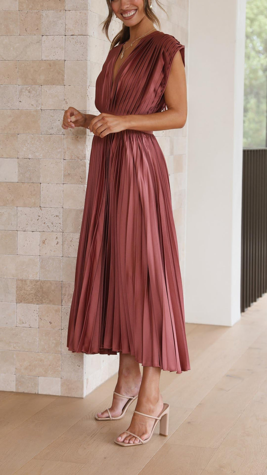 Mia | Elegant Tie Front Pleated Midi Dress 4