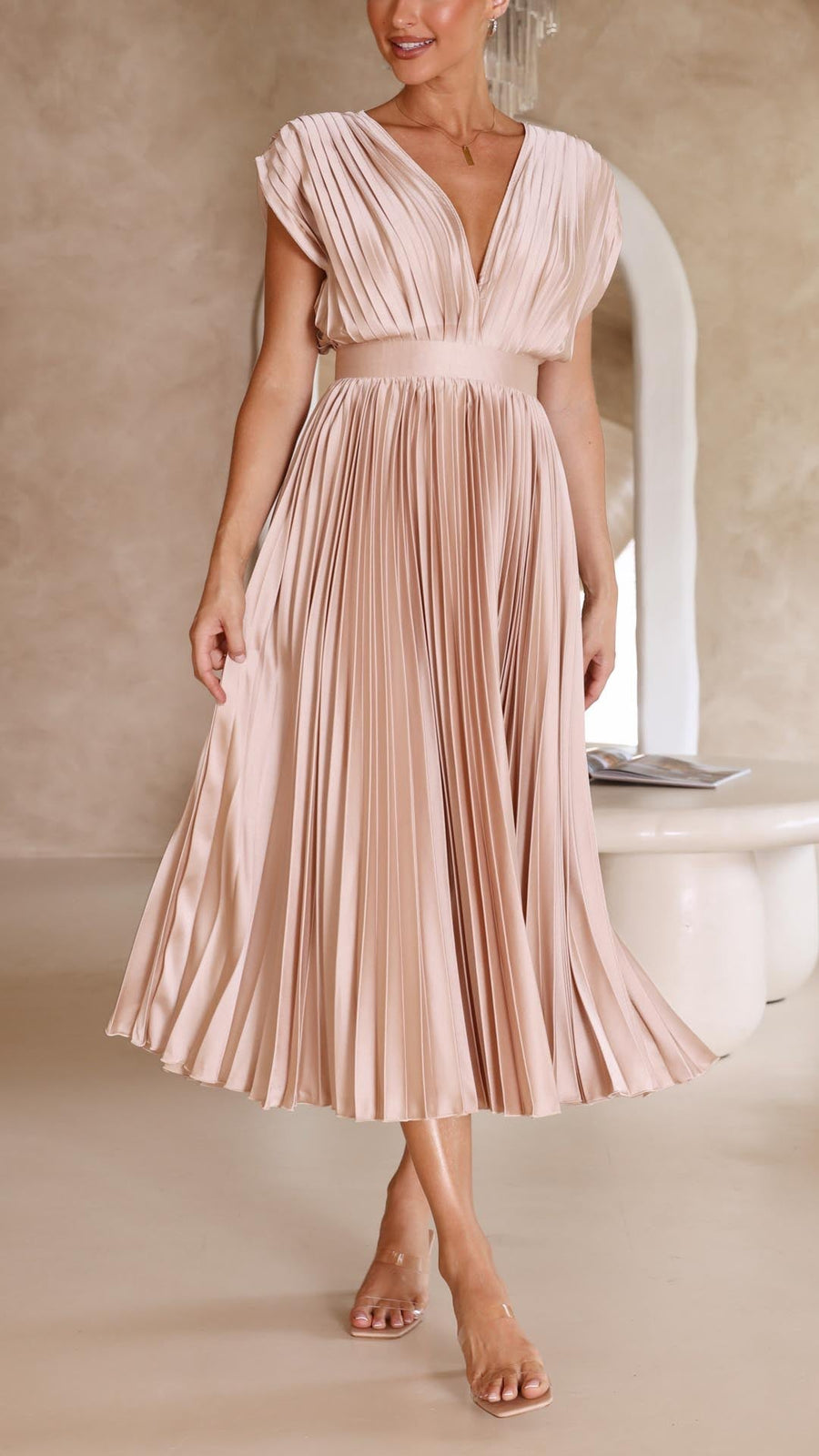 Mia | Elegant Tie Front Pleated Midi Dress 6