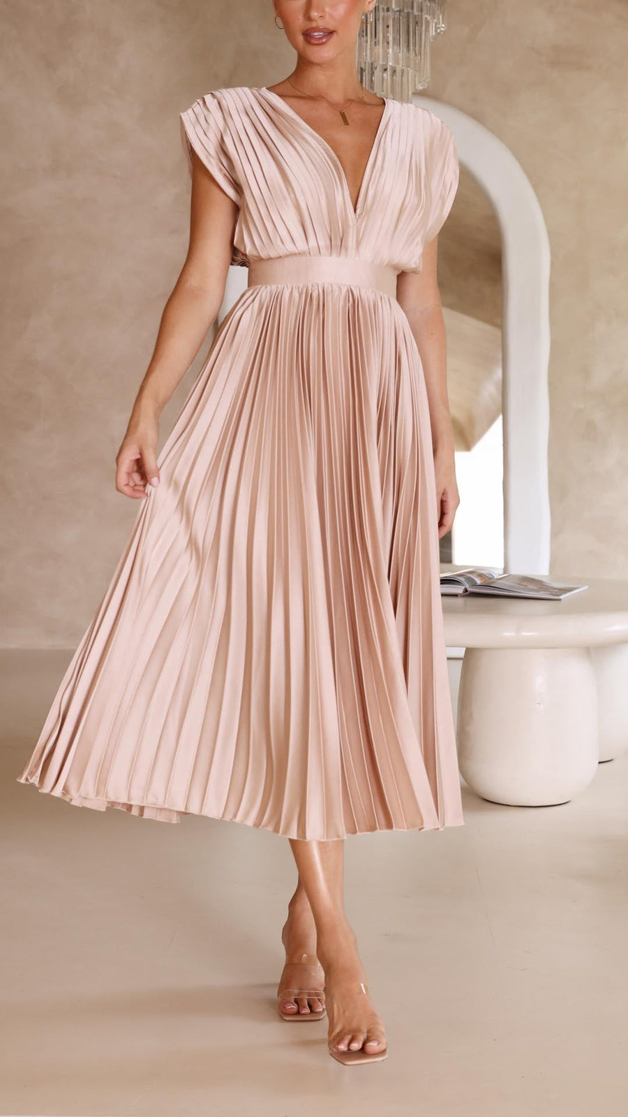 Mia | Elegant Tie Front Pleated Midi Dress 7