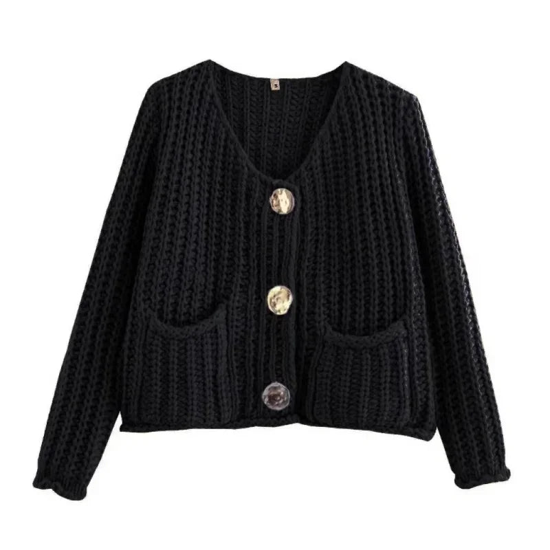 Chunky knit pocket cardigan in Black