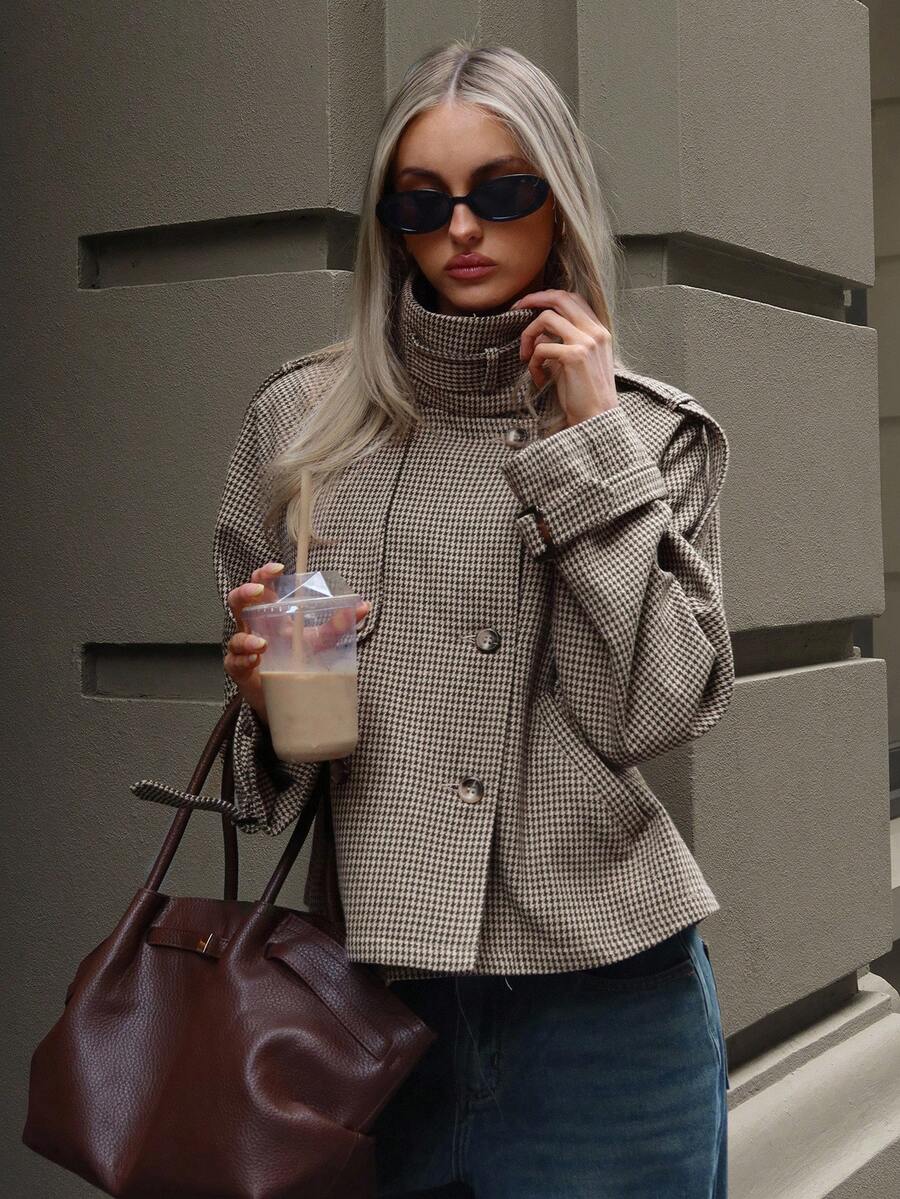 Sophia | Chic Houndstooth Winter Jacket 0