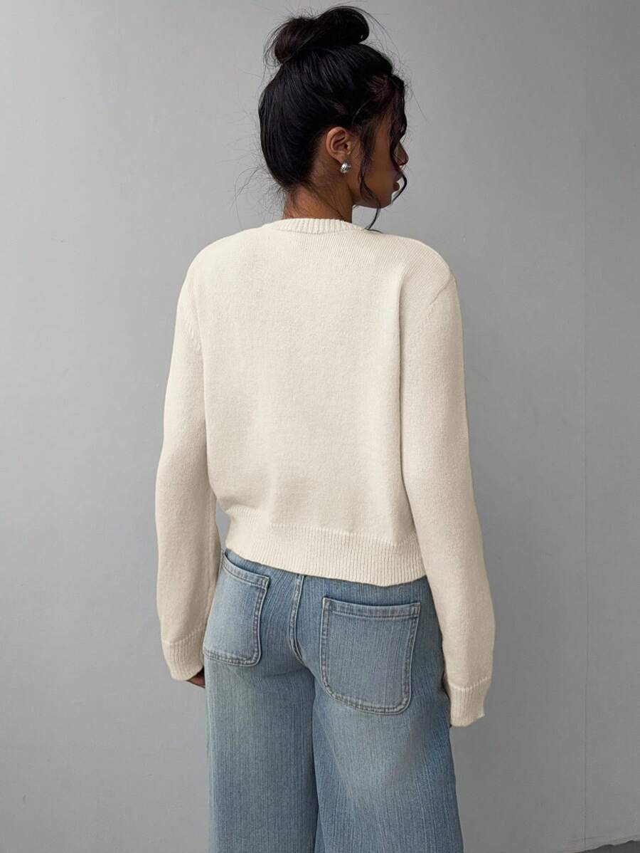 Adeline | Round Neck Button Front Cardigan, Cropped Everyday Knit 1