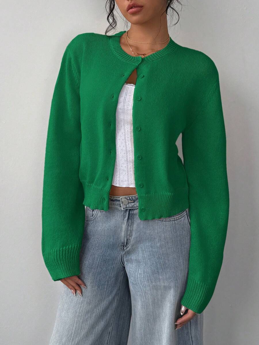 Adeline | Round Neck Button Front Cardigan, Cropped Everyday Knit 6
