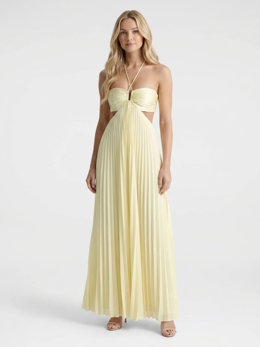 Aurora | Cutout Pleated Halter Maxi Dress 0
