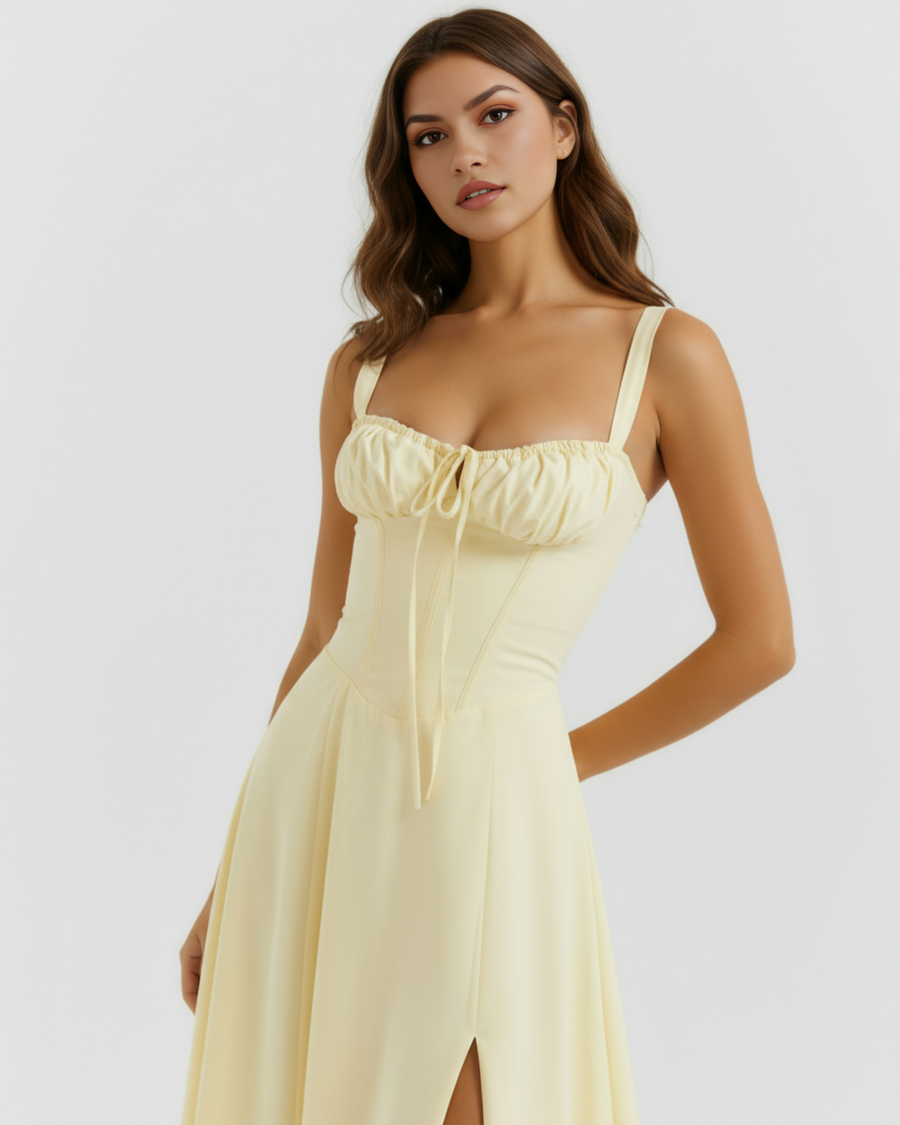 Aurora | Lace-Up Corset Side Split Midi Dress 0