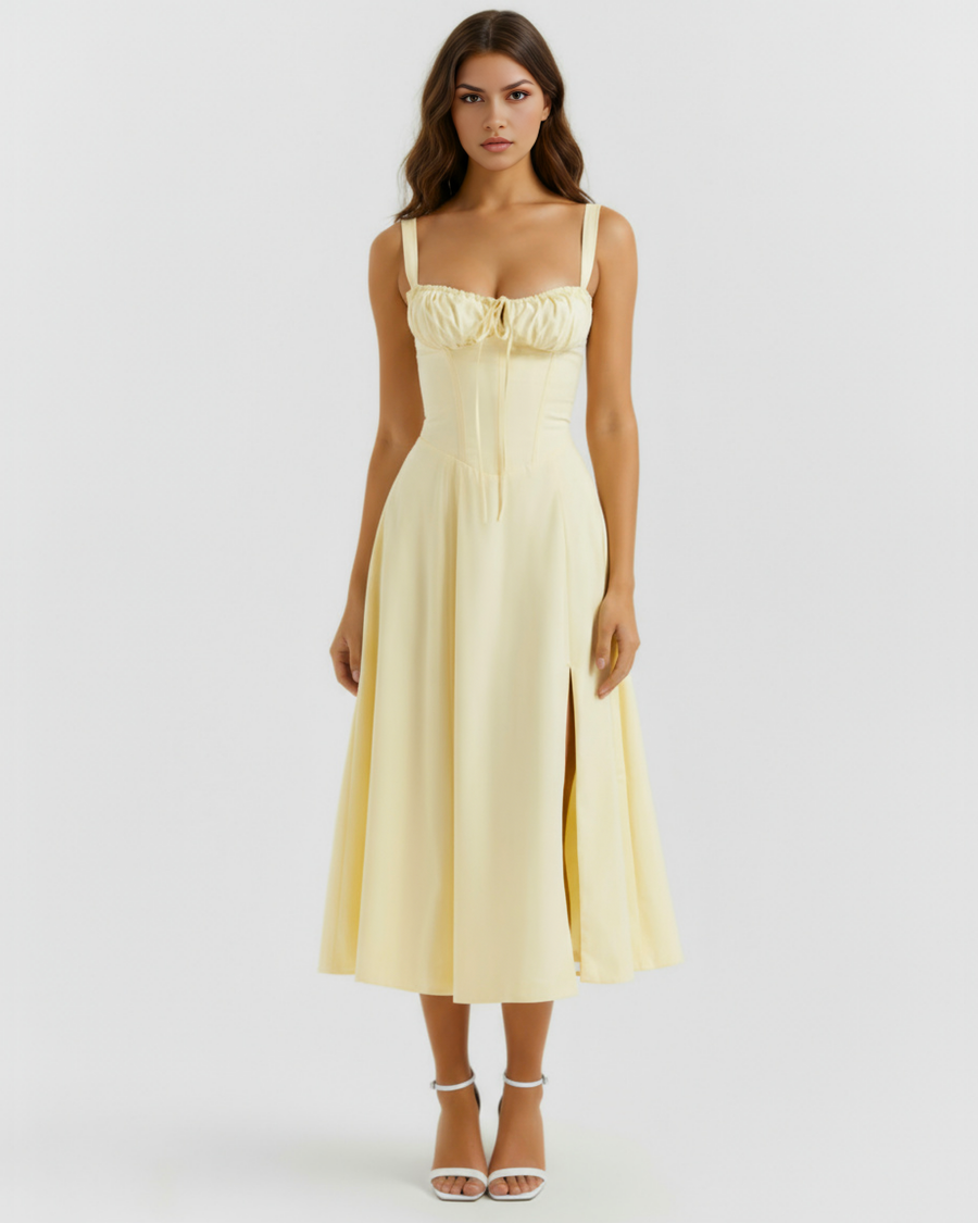 Aurora | Lace-Up Corset Side Split Midi Dress 1
