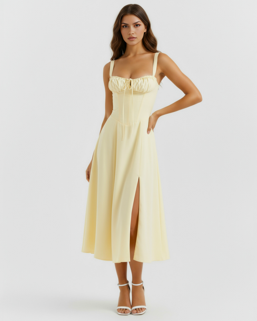 Aurora | Lace-Up Corset Side Split Midi Dress 2