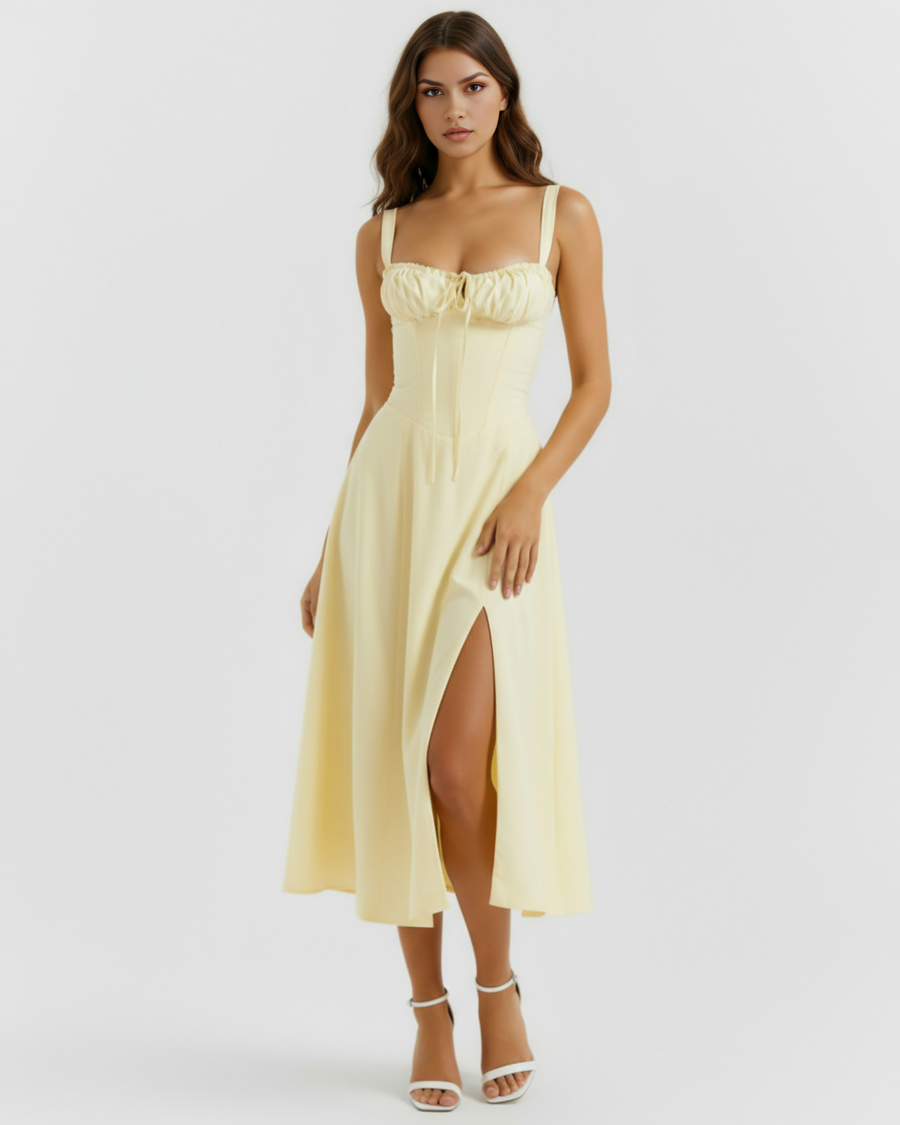 Aurora | Lace-Up Corset Side Split Midi Dress 5