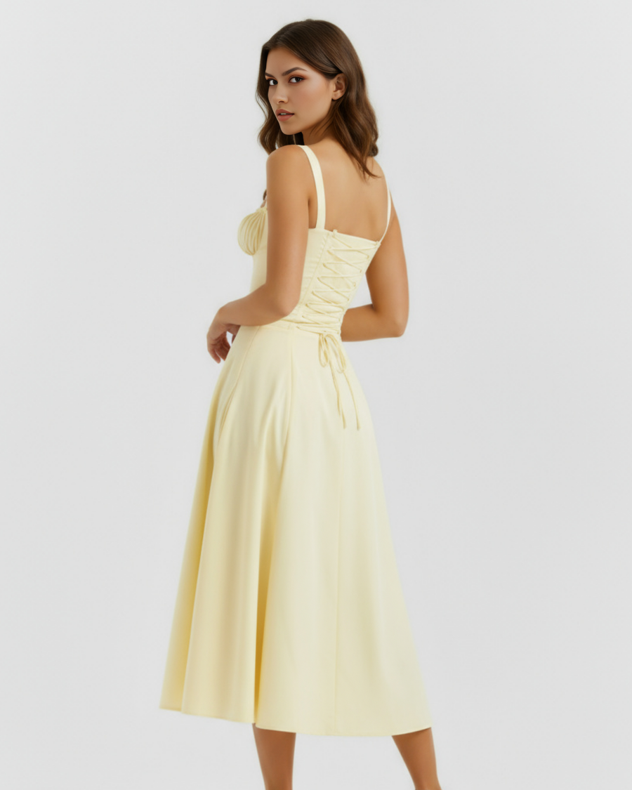 Aurora | Lace-Up Corset Side Split Midi Dress 7