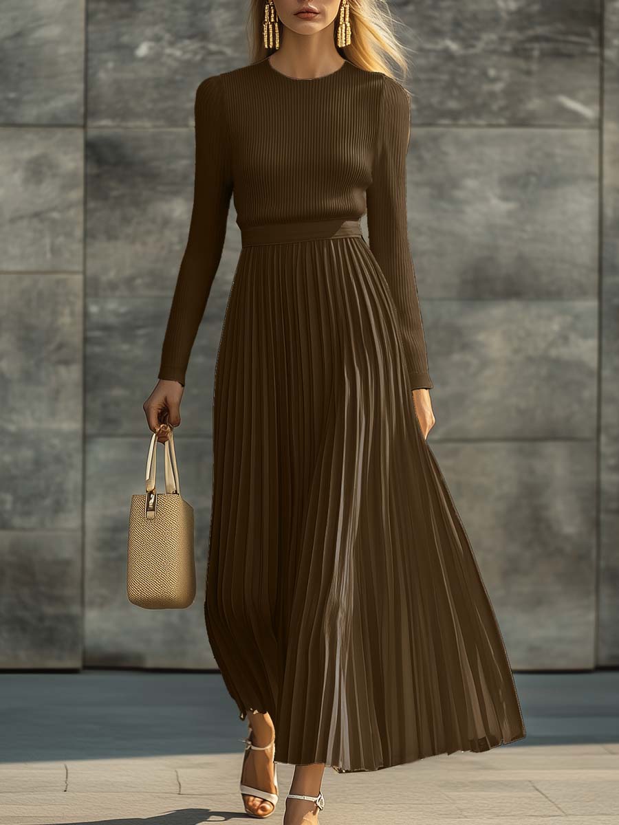 Aurora | Pleated Ribbed Bodice Midi Dress 1