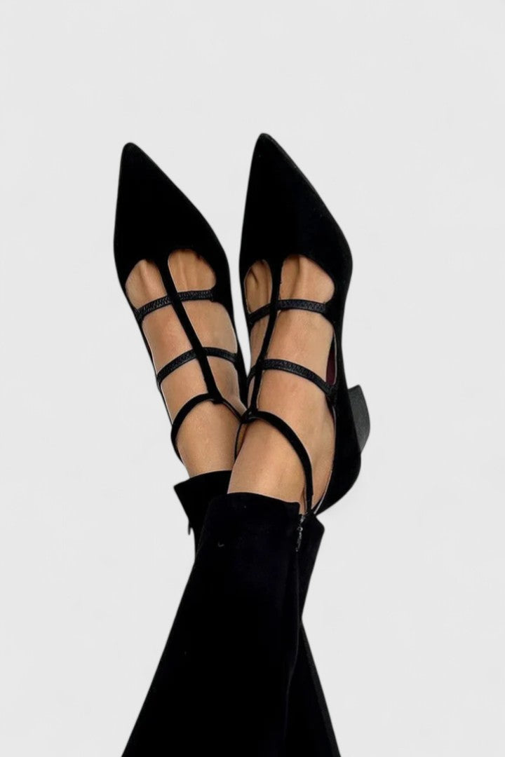 Ava | Elegant Multi-Strap Black Heels 0
