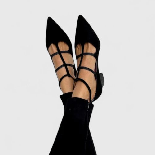 Ava | Elegant Multi-Strap Black Heels 1