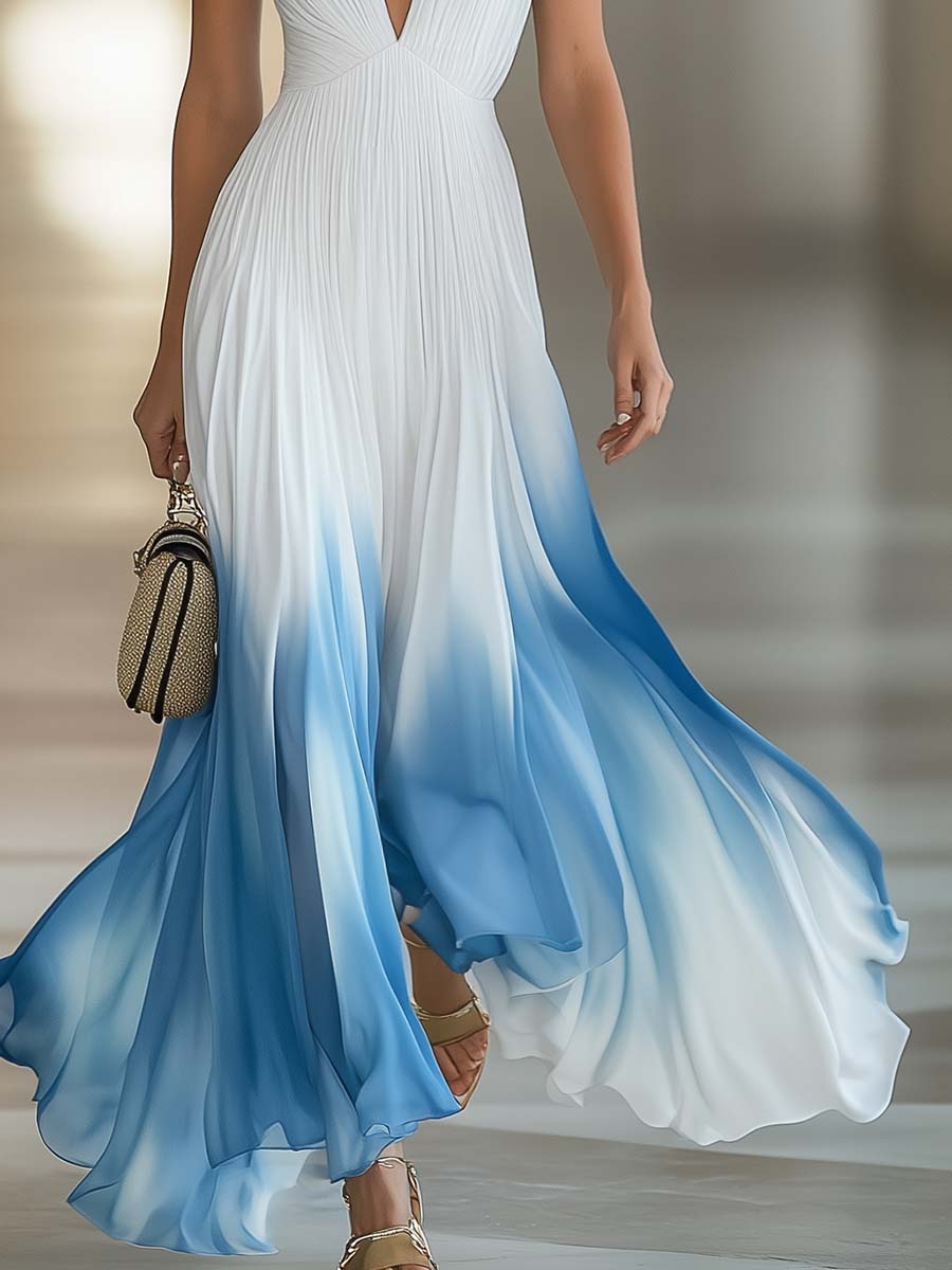 Azure | Blue Gradient Chiffon Maxi Dress 3