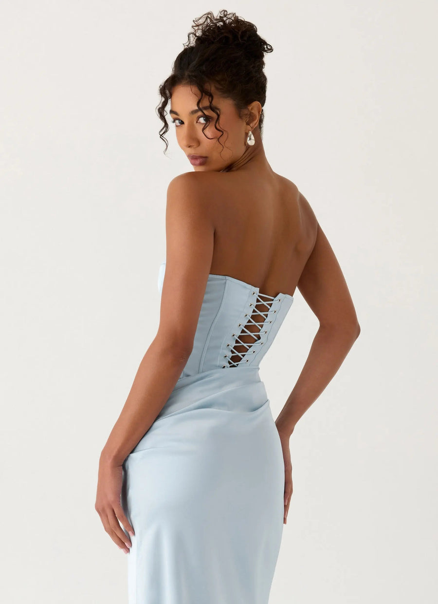 Azure | Strapless Corset Side Cutout Maxi Dress 4