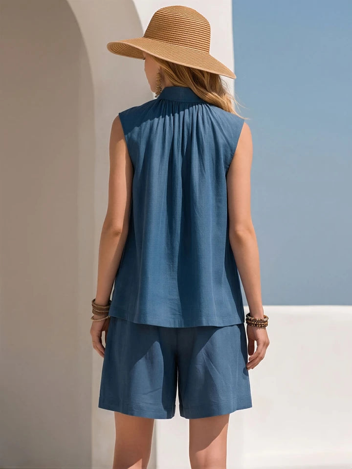Azure | Tencel V-Neck Top Shorts Set 2